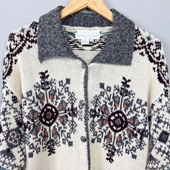 Vintage Jennifer & Co Chunky Hand Knitted Cardigan Size M Nordic Southwestern - Picture 3 of 11